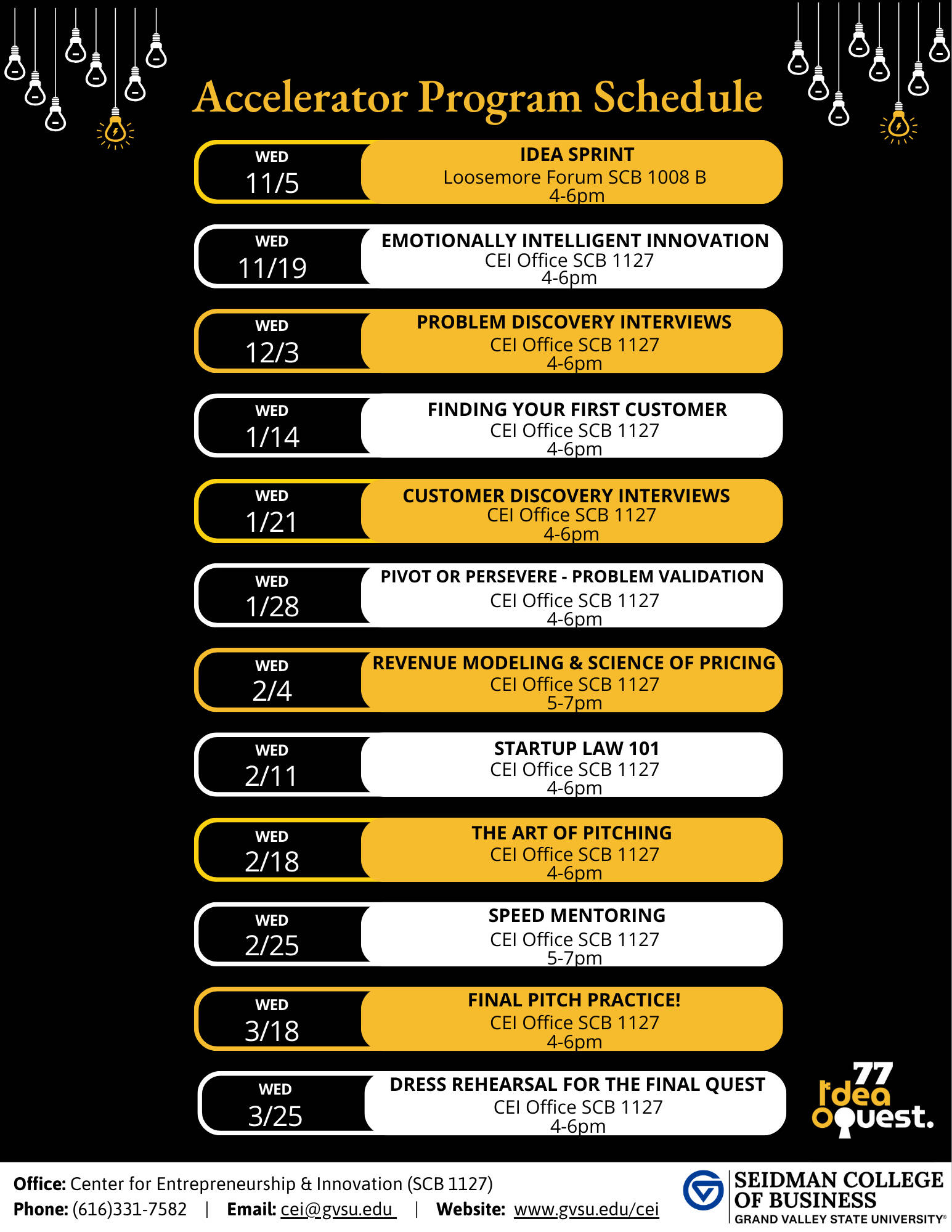 Workshop series calendar from November 2025 to March 2026.